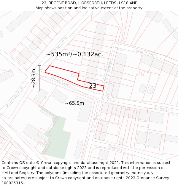 23, REGENT ROAD, HORSFORTH, LEEDS, LS18 4NP: Plot and title map