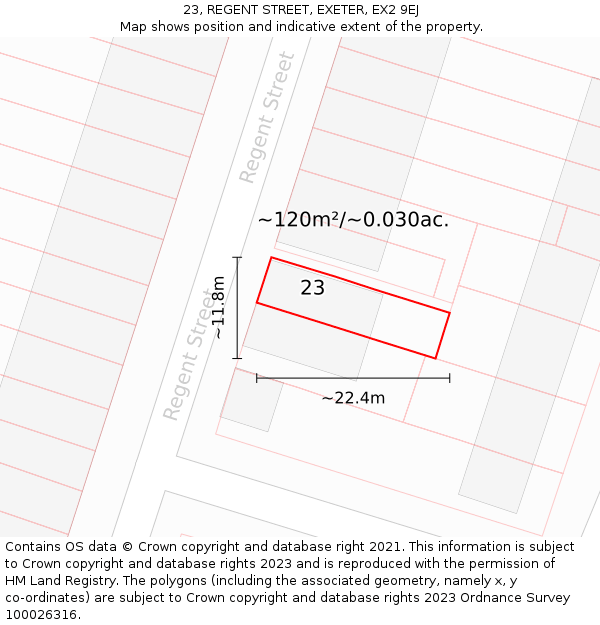 23, REGENT STREET, EXETER, EX2 9EJ: Plot and title map
