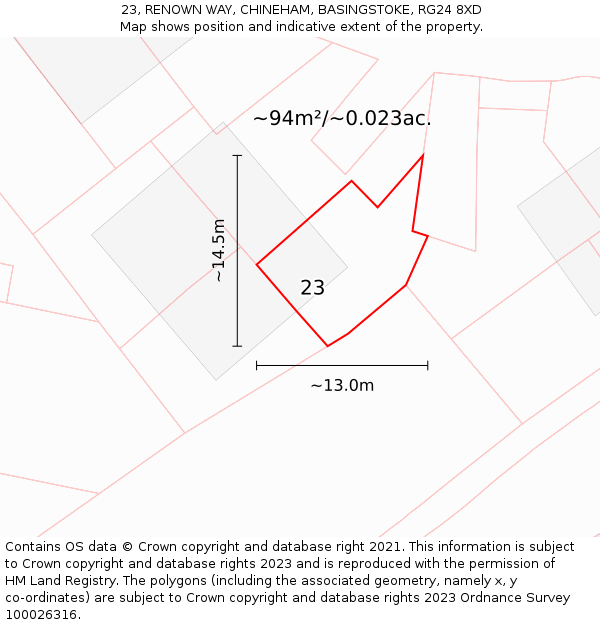 23, RENOWN WAY, CHINEHAM, BASINGSTOKE, RG24 8XD: Plot and title map