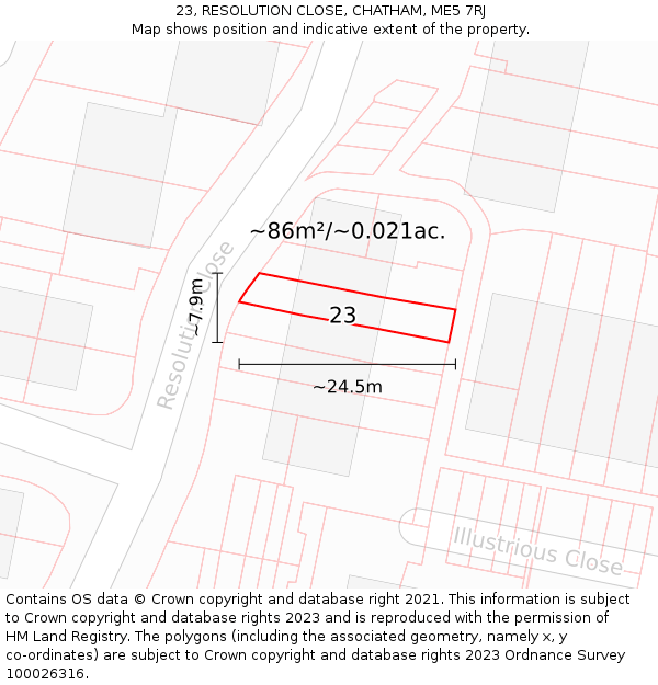 23, RESOLUTION CLOSE, CHATHAM, ME5 7RJ: Plot and title map