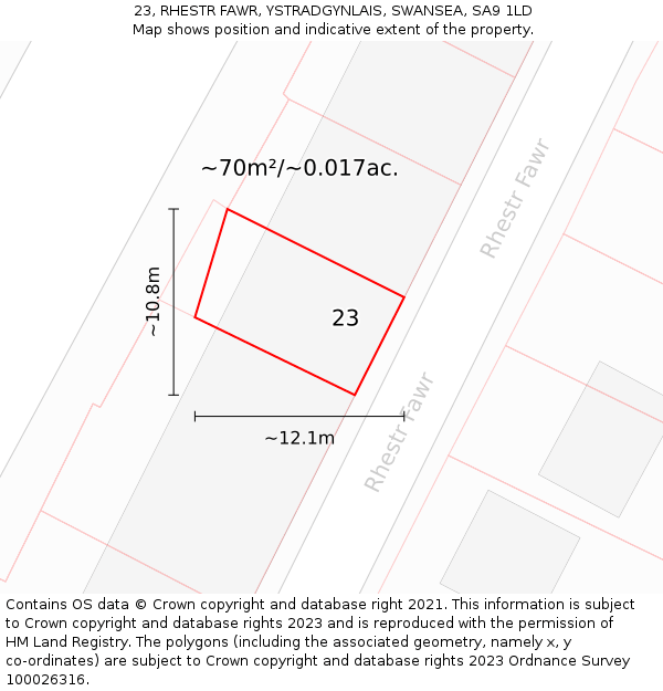 23, RHESTR FAWR, YSTRADGYNLAIS, SWANSEA, SA9 1LD: Plot and title map