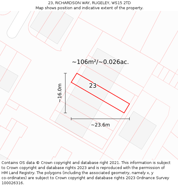 23, RICHARDSON WAY, RUGELEY, WS15 2TD: Plot and title map