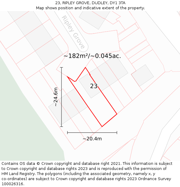23, RIPLEY GROVE, DUDLEY, DY1 3TA: Plot and title map