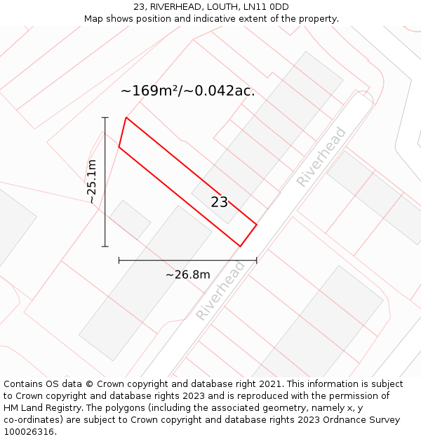 23, RIVERHEAD, LOUTH, LN11 0DD: Plot and title map