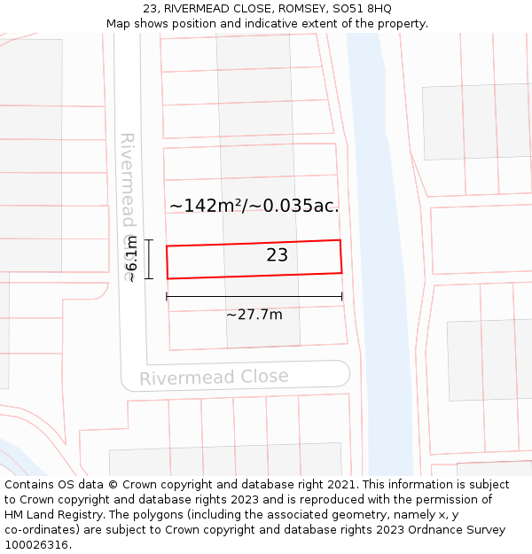 23, RIVERMEAD CLOSE, ROMSEY, SO51 8HQ: Plot and title map