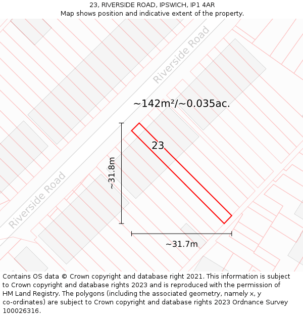 23, RIVERSIDE ROAD, IPSWICH, IP1 4AR: Plot and title map