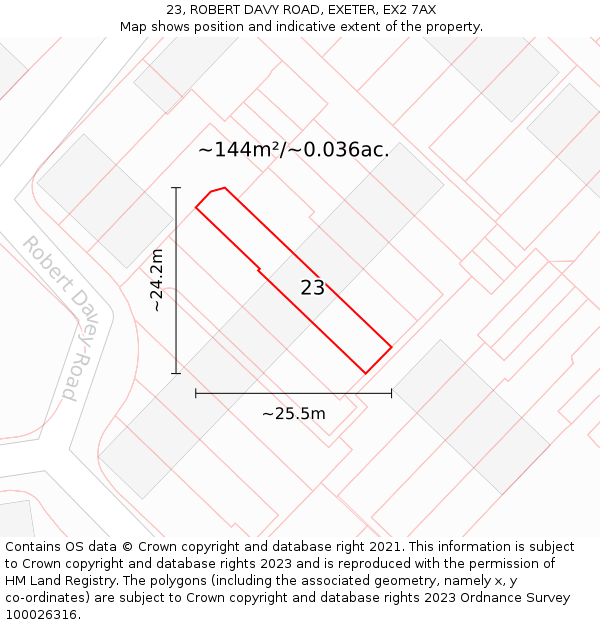 23, ROBERT DAVY ROAD, EXETER, EX2 7AX: Plot and title map