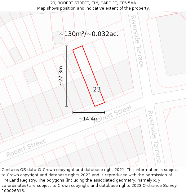 23, ROBERT STREET, ELY, CARDIFF, CF5 5AA: Plot and title map