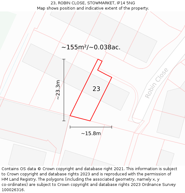 23, ROBIN CLOSE, STOWMARKET, IP14 5NG: Plot and title map