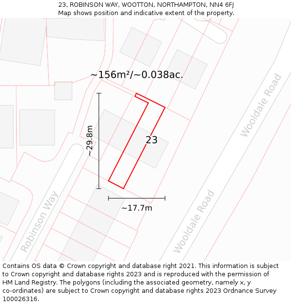 23, ROBINSON WAY, WOOTTON, NORTHAMPTON, NN4 6FJ: Plot and title map
