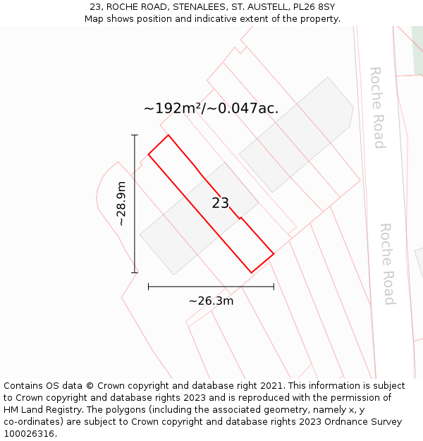 23, ROCHE ROAD, STENALEES, ST. AUSTELL, PL26 8SY: Plot and title map