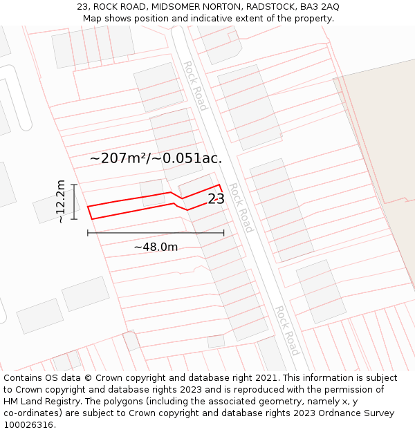23, ROCK ROAD, MIDSOMER NORTON, RADSTOCK, BA3 2AQ: Plot and title map
