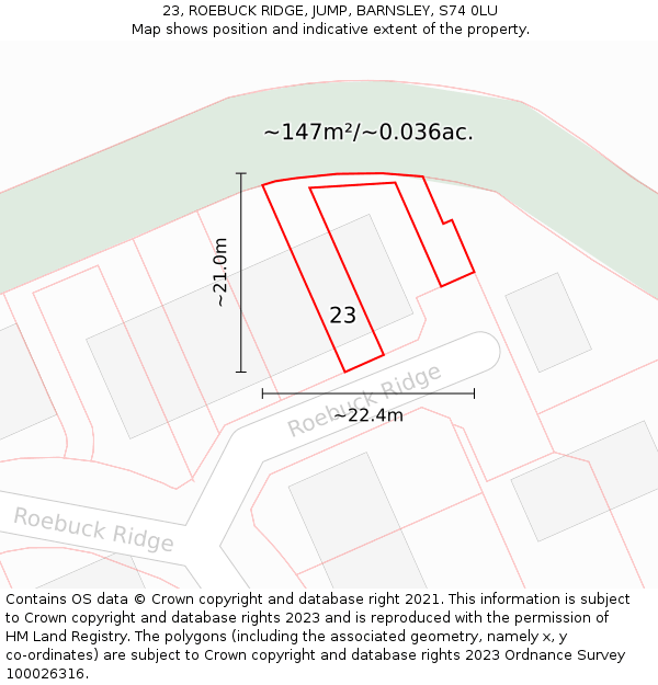 23, ROEBUCK RIDGE, JUMP, BARNSLEY, S74 0LU: Plot and title map
