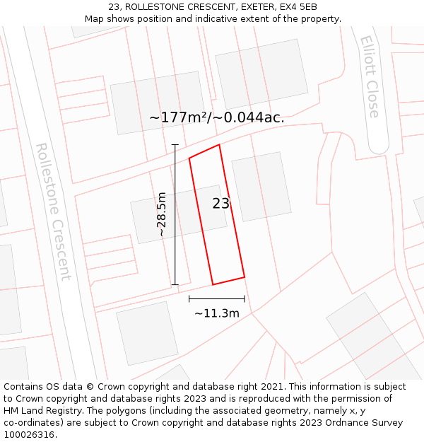 23, ROLLESTONE CRESCENT, EXETER, EX4 5EB: Plot and title map