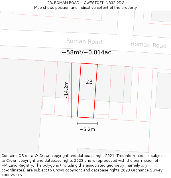 23, ROMAN ROAD, LOWESTOFT, NR32 2DG: Plot and title map