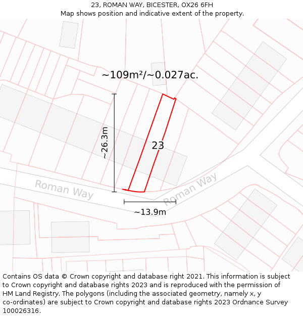23, ROMAN WAY, BICESTER, OX26 6FH: Plot and title map