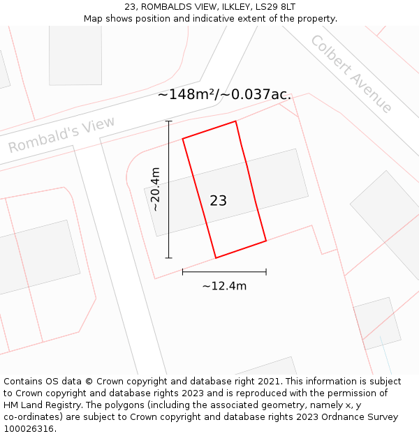 23, ROMBALDS VIEW, ILKLEY, LS29 8LT: Plot and title map