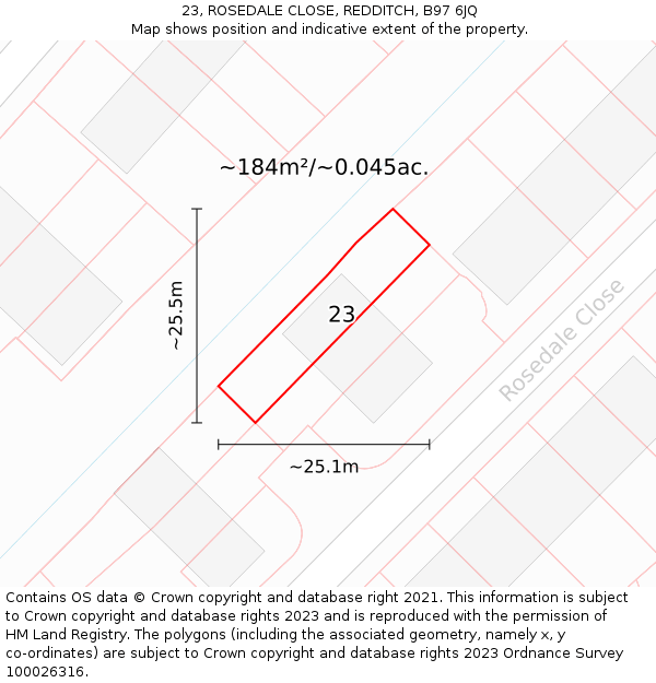 23, ROSEDALE CLOSE, REDDITCH, B97 6JQ: Plot and title map