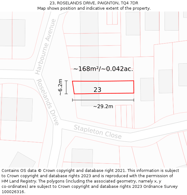 23, ROSELANDS DRIVE, PAIGNTON, TQ4 7DR: Plot and title map