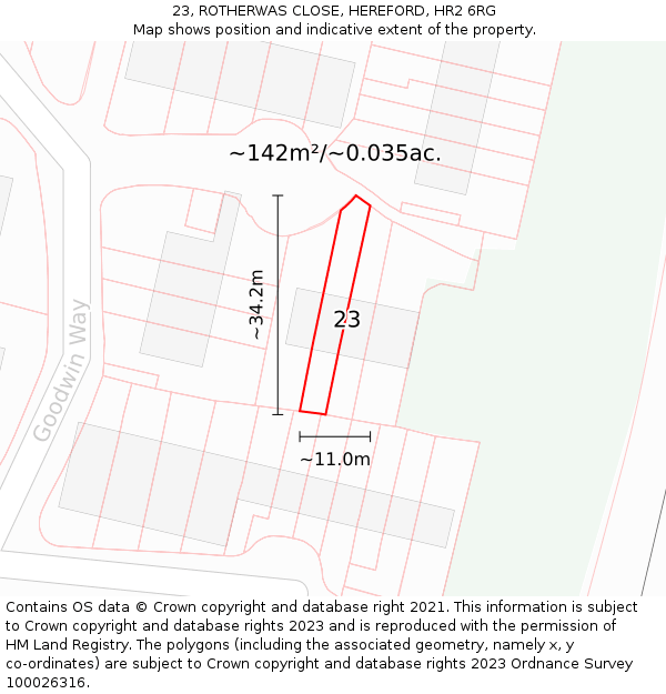 23, ROTHERWAS CLOSE, HEREFORD, HR2 6RG: Plot and title map