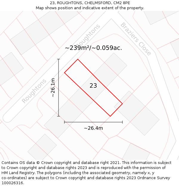 23, ROUGHTONS, CHELMSFORD, CM2 8PE: Plot and title map