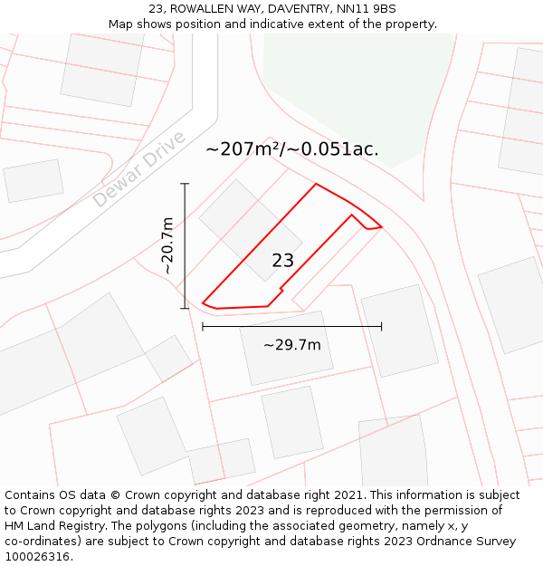 23, ROWALLEN WAY, DAVENTRY, NN11 9BS: Plot and title map