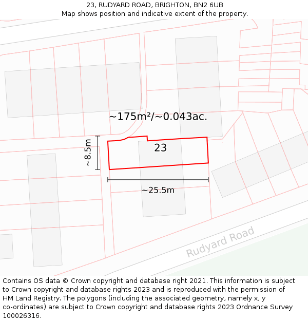 23, RUDYARD ROAD, BRIGHTON, BN2 6UB: Plot and title map