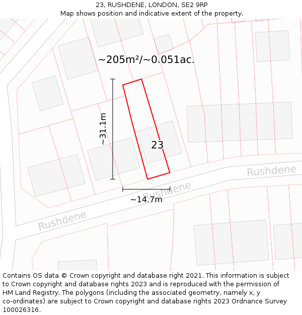 23, RUSHDENE, LONDON, SE2 9RP: Plot and title map