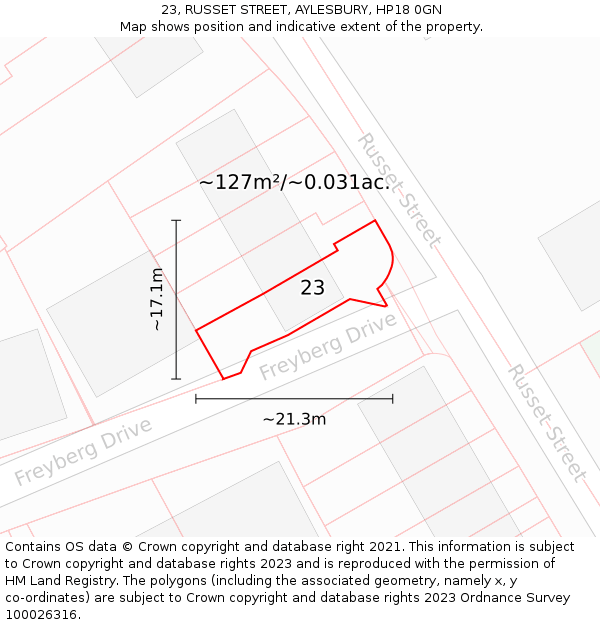 23, RUSSET STREET, AYLESBURY, HP18 0GN: Plot and title map