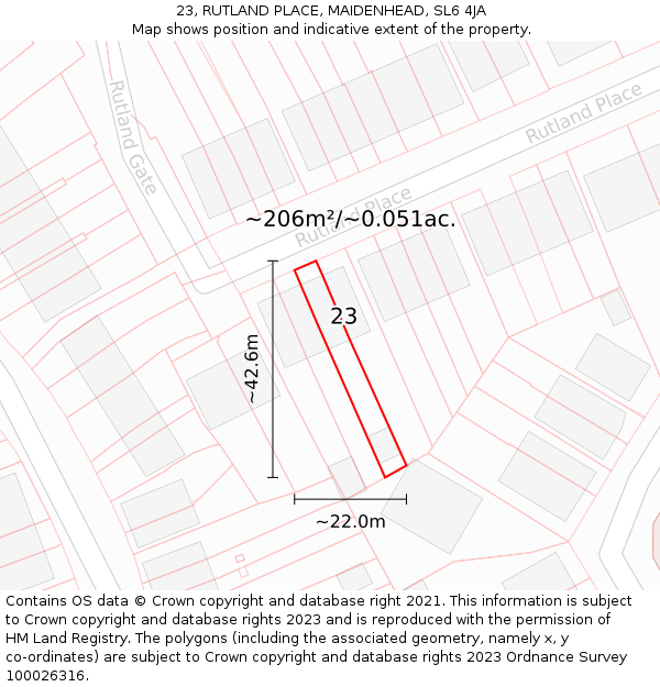 23, RUTLAND PLACE, MAIDENHEAD, SL6 4JA: Plot and title map