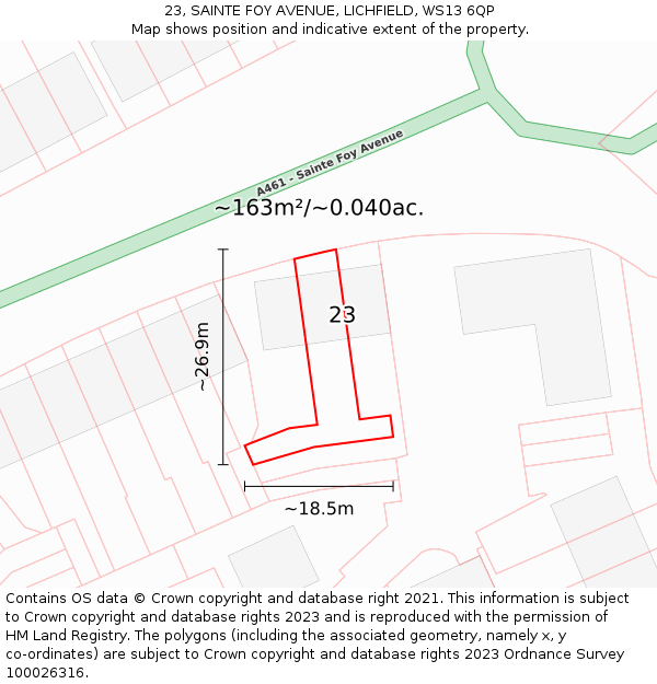 23, SAINTE FOY AVENUE, LICHFIELD, WS13 6QP: Plot and title map