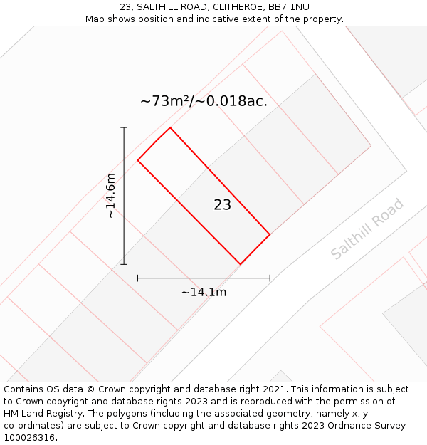 23, SALTHILL ROAD, CLITHEROE, BB7 1NU: Plot and title map