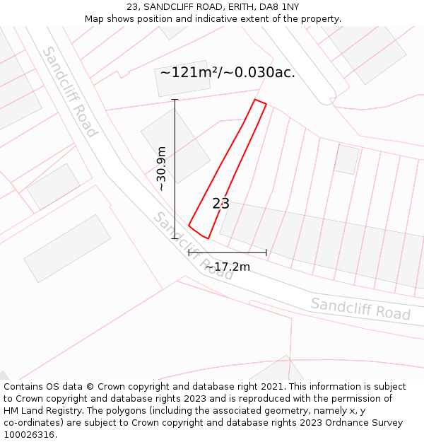23, SANDCLIFF ROAD, ERITH, DA8 1NY: Plot and title map