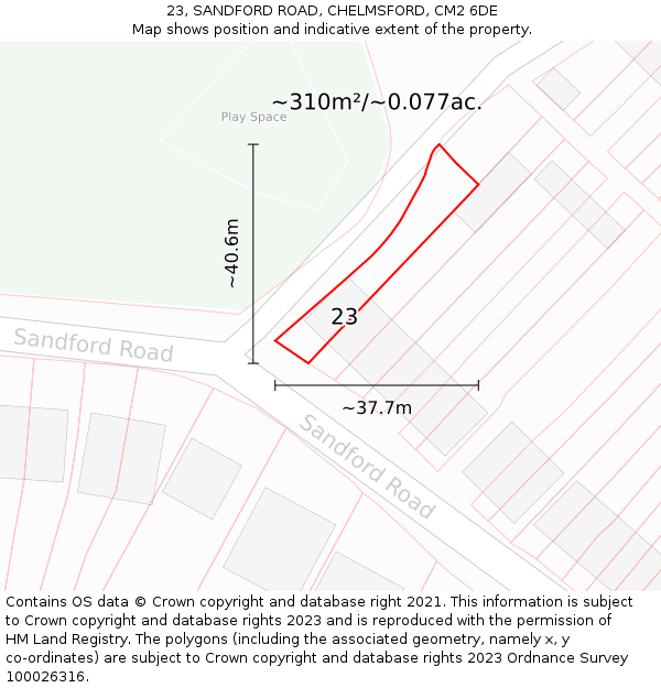 23, SANDFORD ROAD, CHELMSFORD, CM2 6DE: Plot and title map