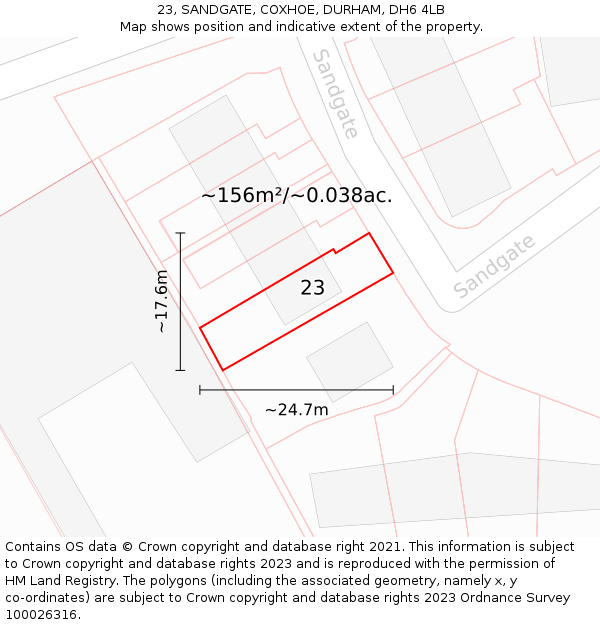 23, SANDGATE, COXHOE, DURHAM, DH6 4LB: Plot and title map