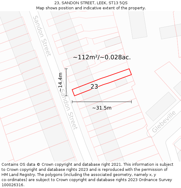 23, SANDON STREET, LEEK, ST13 5QS: Plot and title map