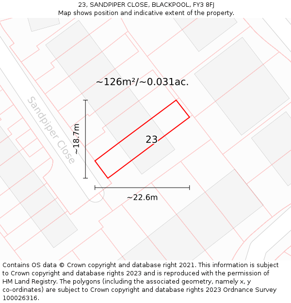 23, SANDPIPER CLOSE, BLACKPOOL, FY3 8FJ: Plot and title map