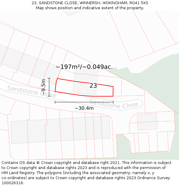 23, SANDSTONE CLOSE, WINNERSH, WOKINGHAM, RG41 5XS: Plot and title map