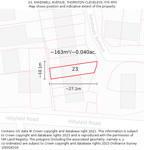23, SANDWELL AVENUE, THORNTON-CLEVELEYS, FY5 4FN: Plot and title map