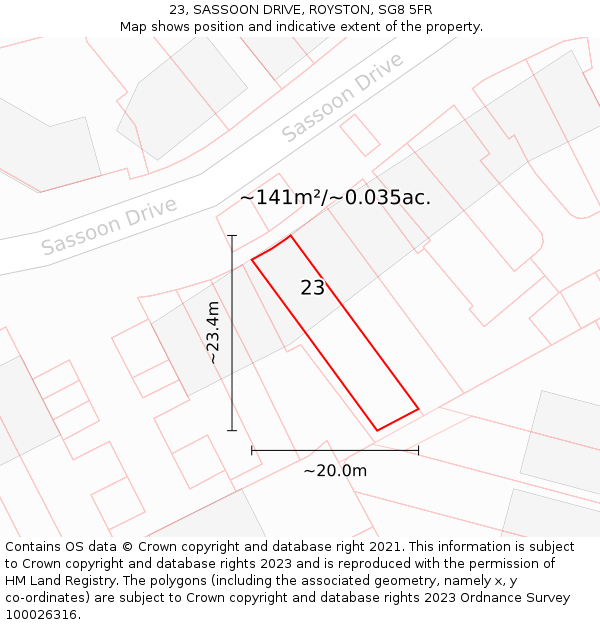 23, SASSOON DRIVE, ROYSTON, SG8 5FR: Plot and title map