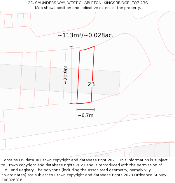 23, SAUNDERS WAY, WEST CHARLETON, KINGSBRIDGE, TQ7 2BS: Plot and title map