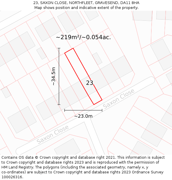 23, SAXON CLOSE, NORTHFLEET, GRAVESEND, DA11 8HA: Plot and title map