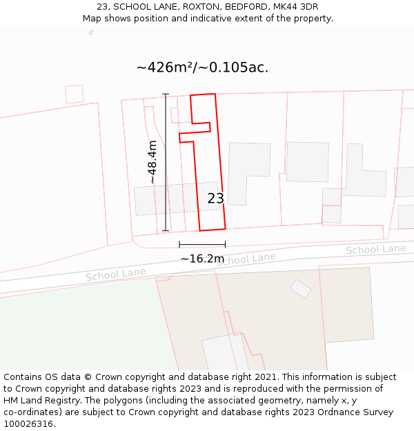 23, SCHOOL LANE, ROXTON, BEDFORD, MK44 3DR: Plot and title map