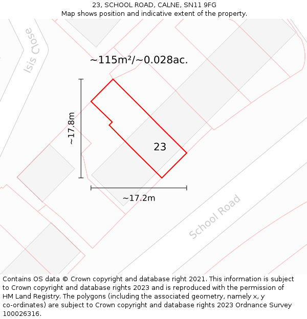 23, SCHOOL ROAD, CALNE, SN11 9FG: Plot and title map
