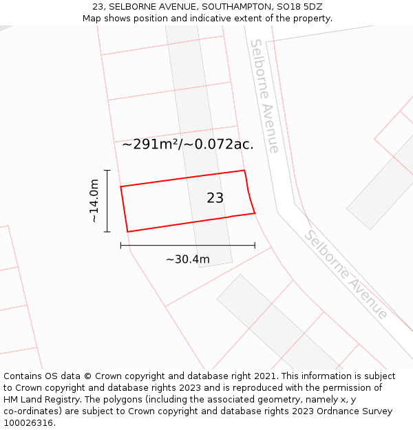 23, SELBORNE AVENUE, SOUTHAMPTON, SO18 5DZ: Plot and title map