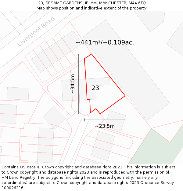 23, SESAME GARDENS, IRLAM, MANCHESTER, M44 6TQ: Plot and title map