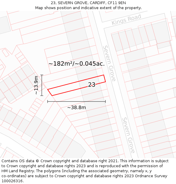 23, SEVERN GROVE, CARDIFF, CF11 9EN: Plot and title map