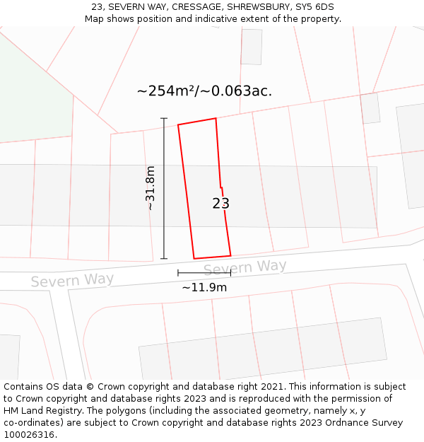 23, SEVERN WAY, CRESSAGE, SHREWSBURY, SY5 6DS: Plot and title map