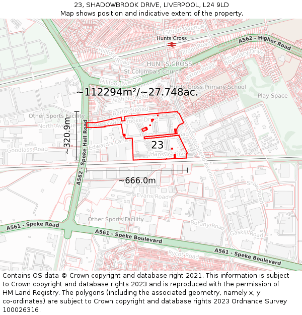 23, SHADOWBROOK DRIVE, LIVERPOOL, L24 9LD: Plot and title map