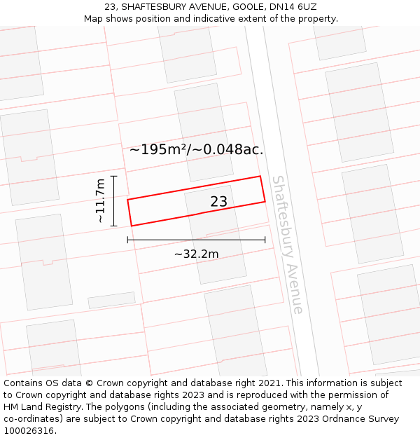 23, SHAFTESBURY AVENUE, GOOLE, DN14 6UZ: Plot and title map
